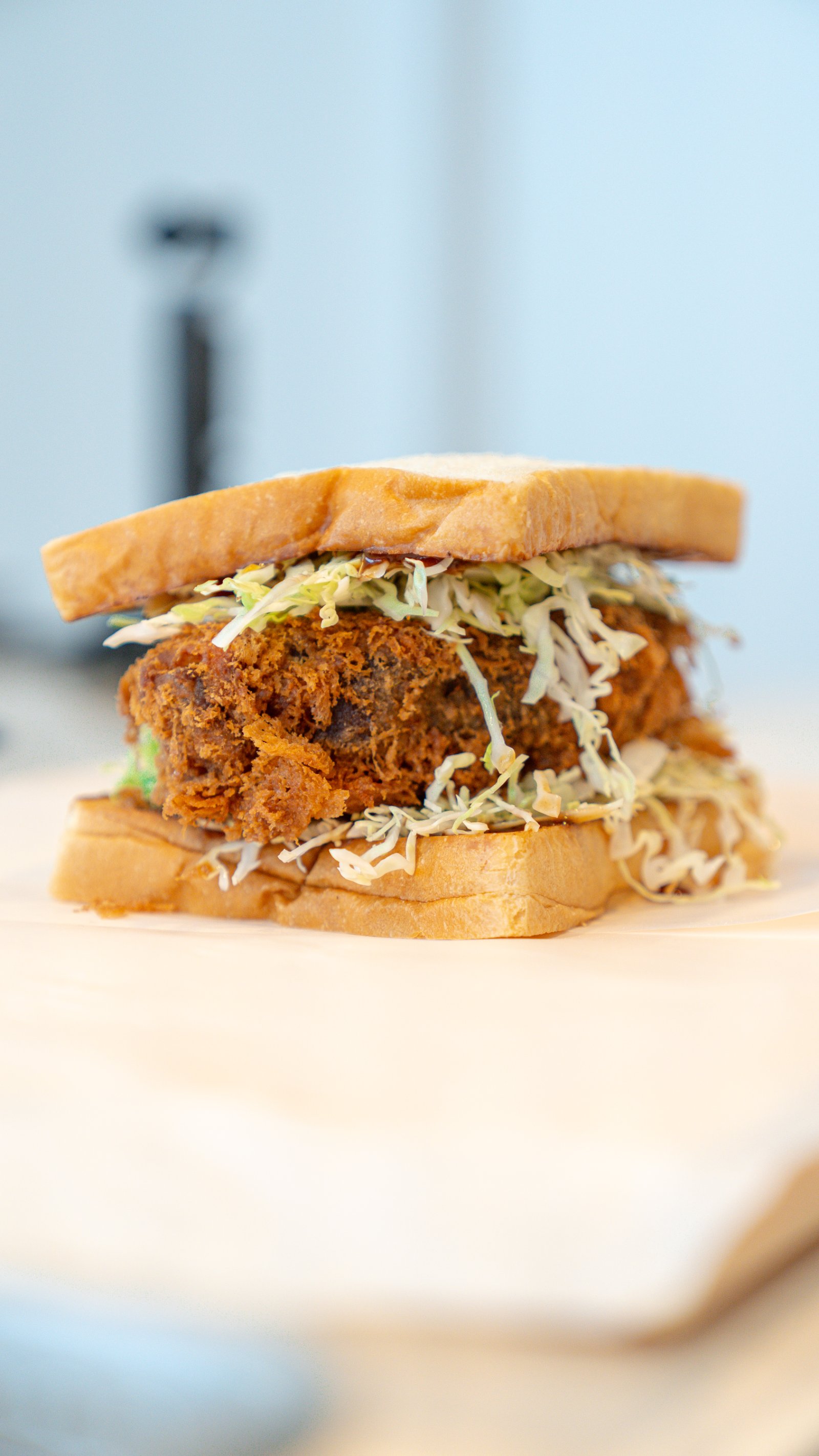 Katsu sando on shokupan with shredded cabbage